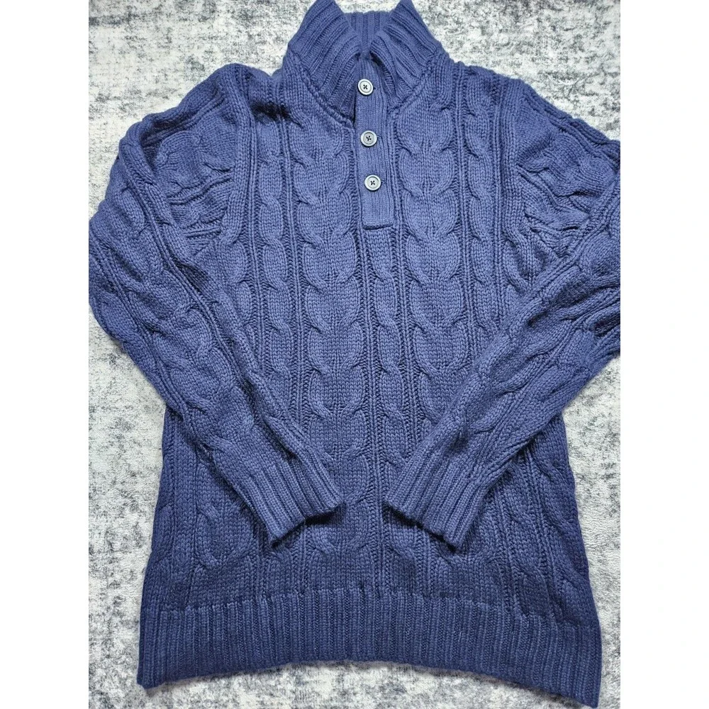 Fossil Blue Cable Knit Mock Button Neck Sweater Men’s Size Large NEW W Tags
